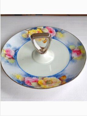 Vintage Noritake Handled Floral Motif Tidbit Serving Tray